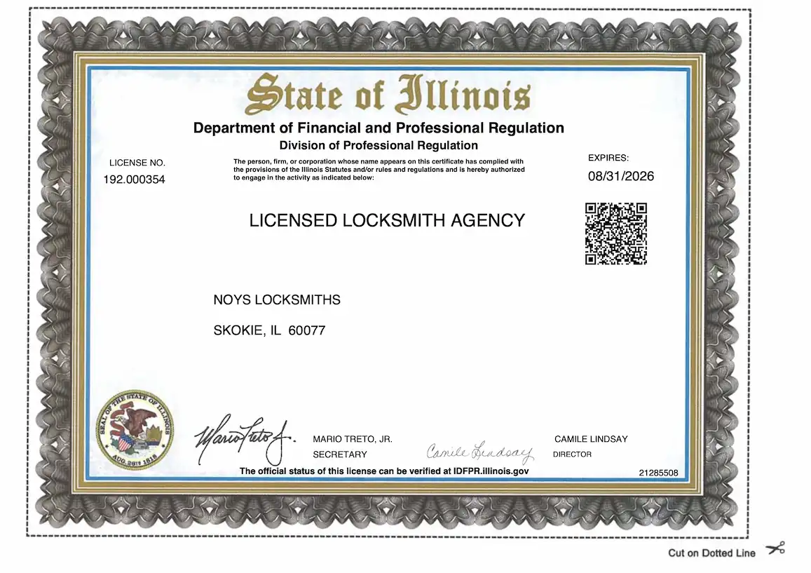 Noys Locksmiths Illinois Locksmith Agency License #192.000354